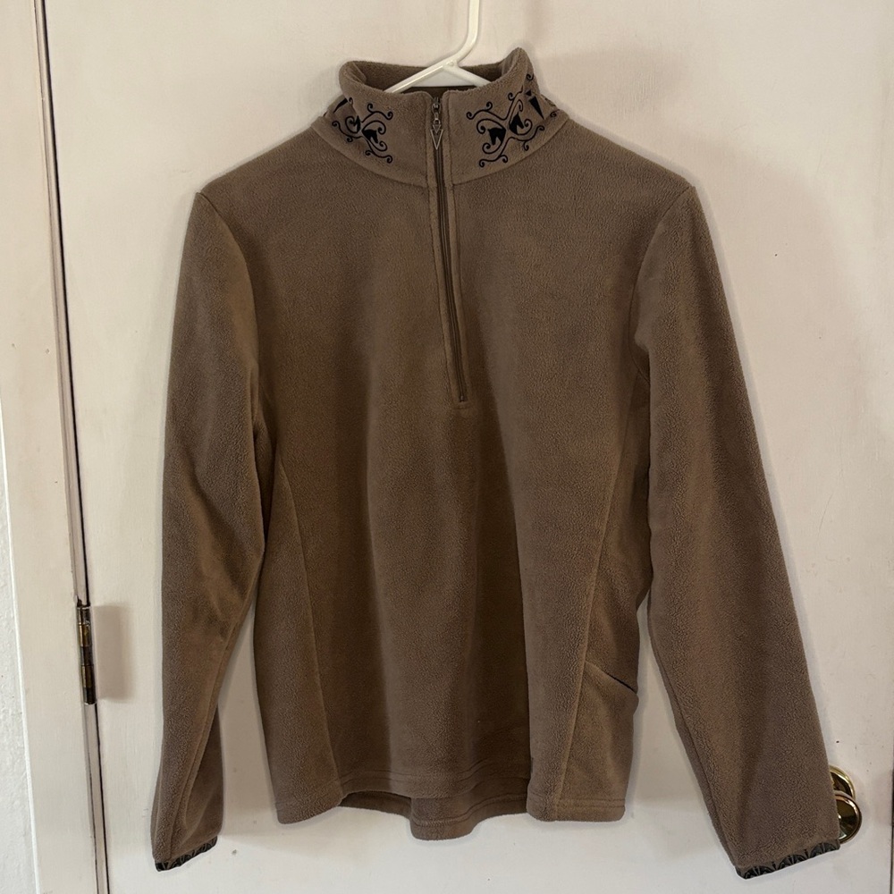 Kerrits light brown quarter zip equestrian fleece top horse trim Size Medium